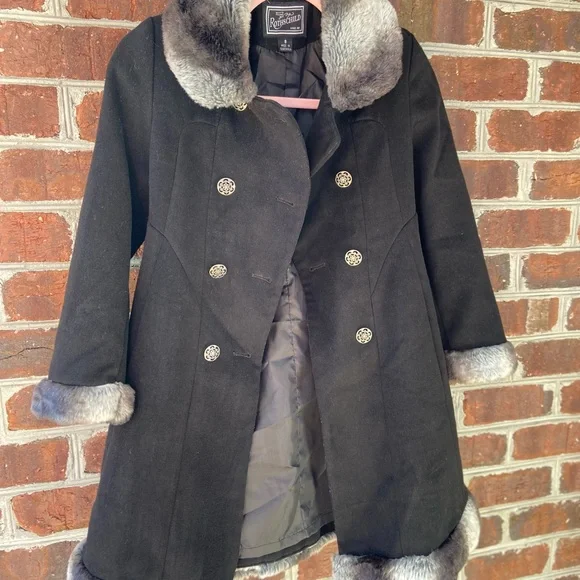 Girl’s Rothschild Black “Skater” Dress Coat with Faux Fur Trim, Size 8 - Picture 8 of 12